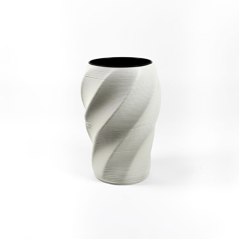 3D-printed plantpot Swirl from recycled plastic refrigerator white